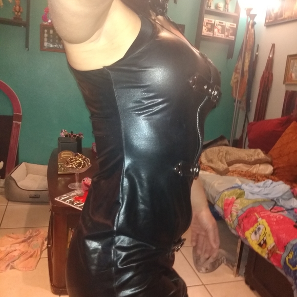 DSM Dominatrix lace Zip Buckle Up Pleather Dress - Picture 6 of 14